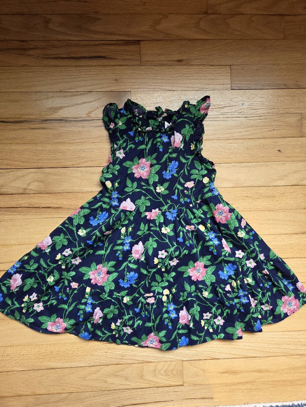 Janie And Jack Navy Floral Ruffle-Sleeve Girls Dress, Size 5
